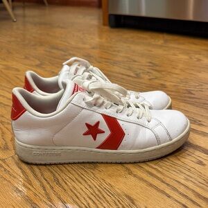 Converse White Leather Sneakers with Red Star Chevron